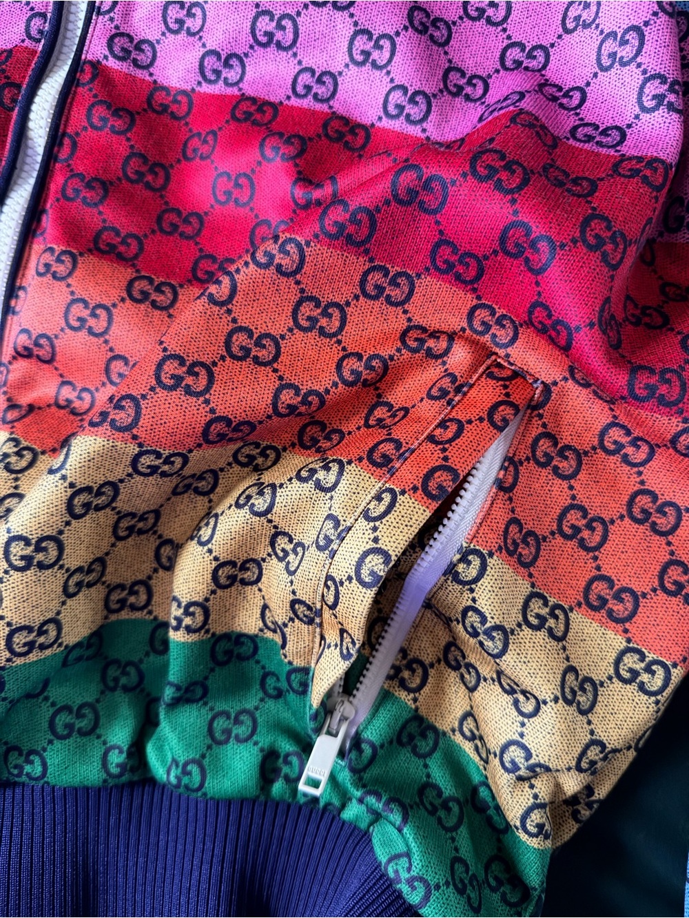Gucci Multicolor Rainbow GG Zip Bomber Jacket - Picture 5 of 7